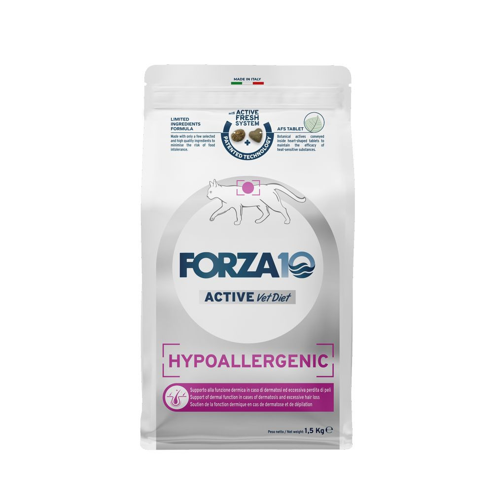 Forza10 Hypoallergenic Active Сухой корм для взрослых кошек с проблемами пищевой непереносимости и аллергии с рыбой