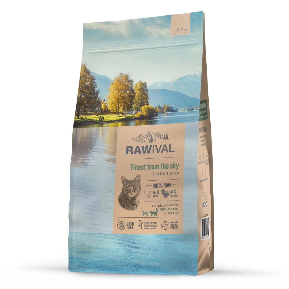 Корм сухой для кошек Rawival Finest from the Sky со вкусом утки и индейки для взрослых 1,7кг