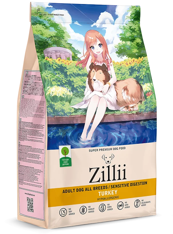 Zillii Adult Dog Sensitive Digestion сухой корм для взрослых собак с чувствительным пищеварением с индейкой 3кг