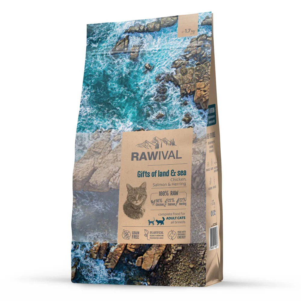 Корм сухой для кошек Rawival Gifts of Land & Sea с курицей и рыбой 1,7кг