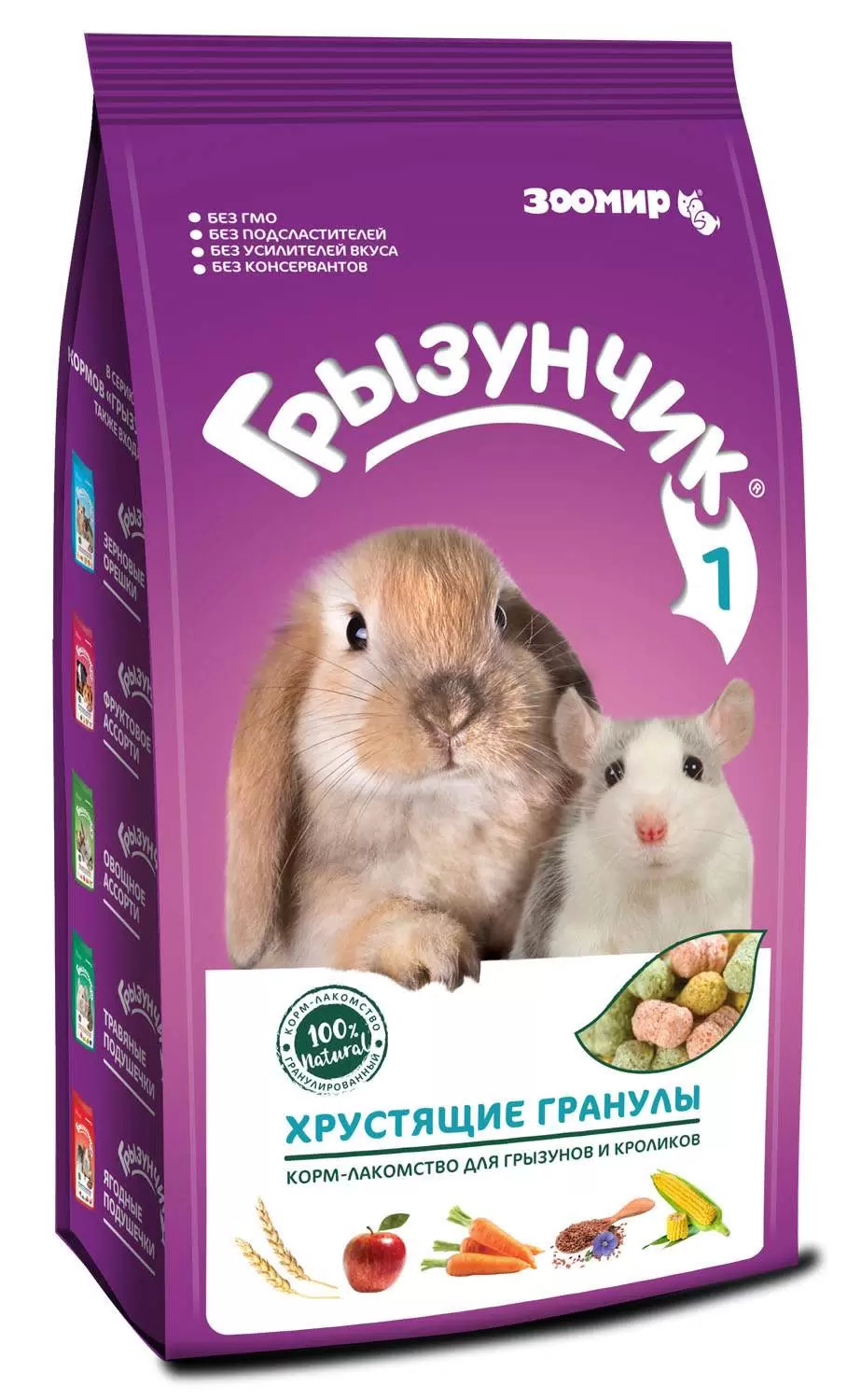 Грызунчик №1 корм-лакомство для грызунов и кроликов хрустящие гранулы 