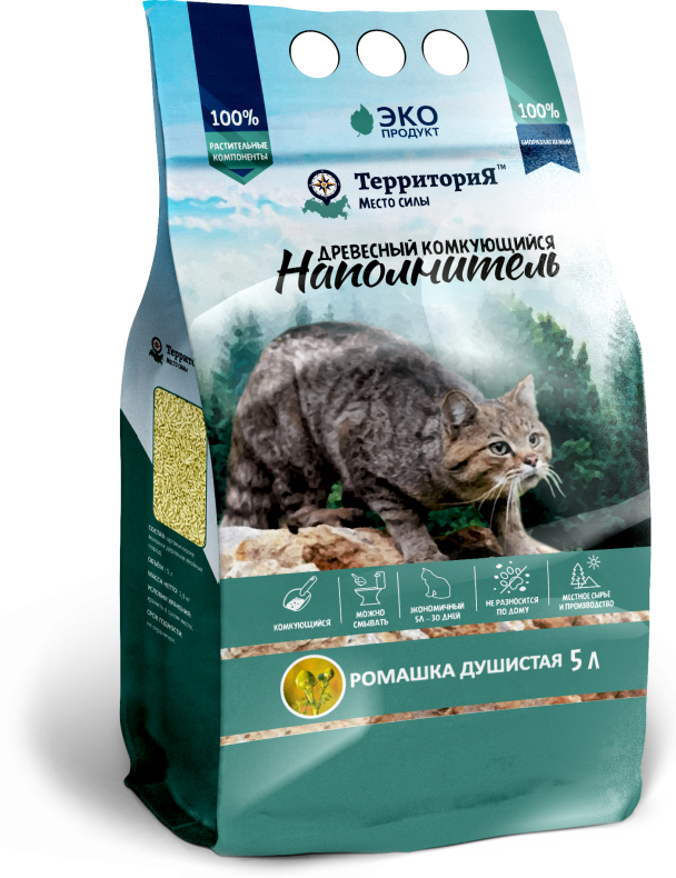 Наполнитель ТерриториЯ Ромашка, комкующийся древесный 5л