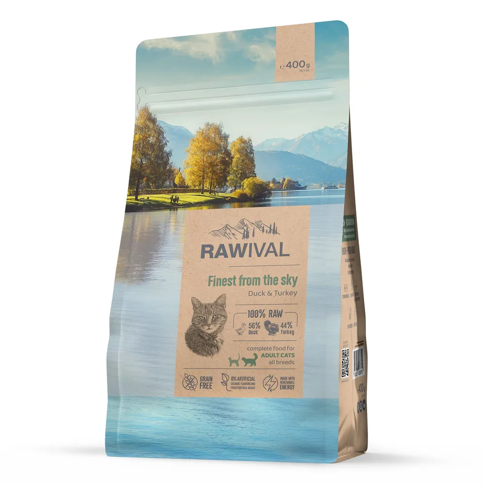 Корм сухой для кошек Rawival Finest from the Sky со вкусом утки и индейки для взрослых 400гр