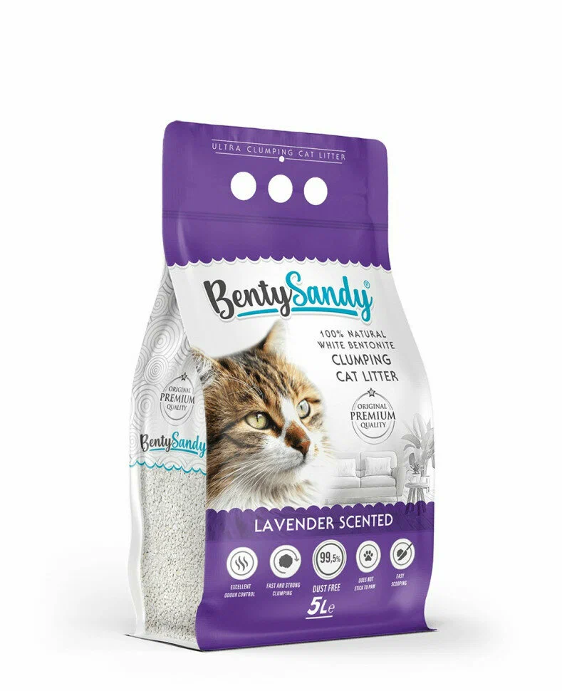 BentySandy Наполнитель Lavender наполнитель для кошачьего туалета комкующийся, глиняный, с ароматом лаванды